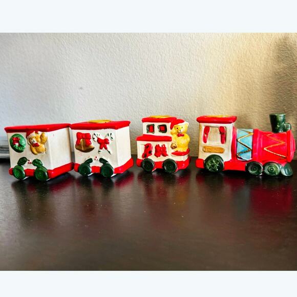 Vintage Ceramic Christmas Candle Train Set – 4-Piece Taper Holder – Taiwan - Picture 3 of 11